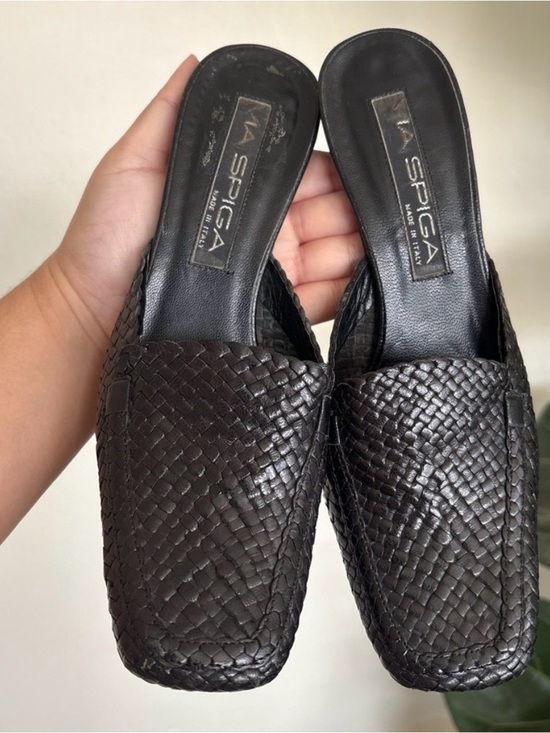 Via Spiga Shoes - Via Spiga Black Woven Leather Slip-On Mules